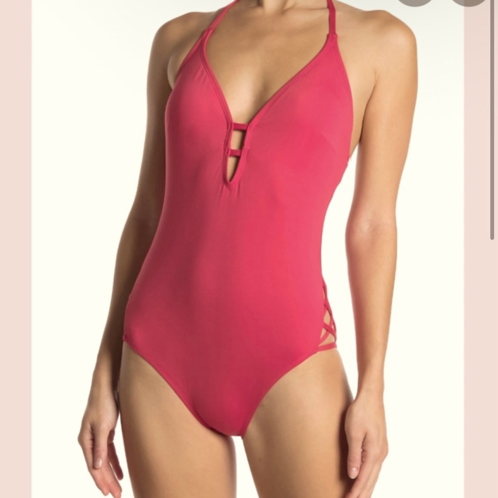 Laundry by Design Red Plunge One-Piece Swimsuit